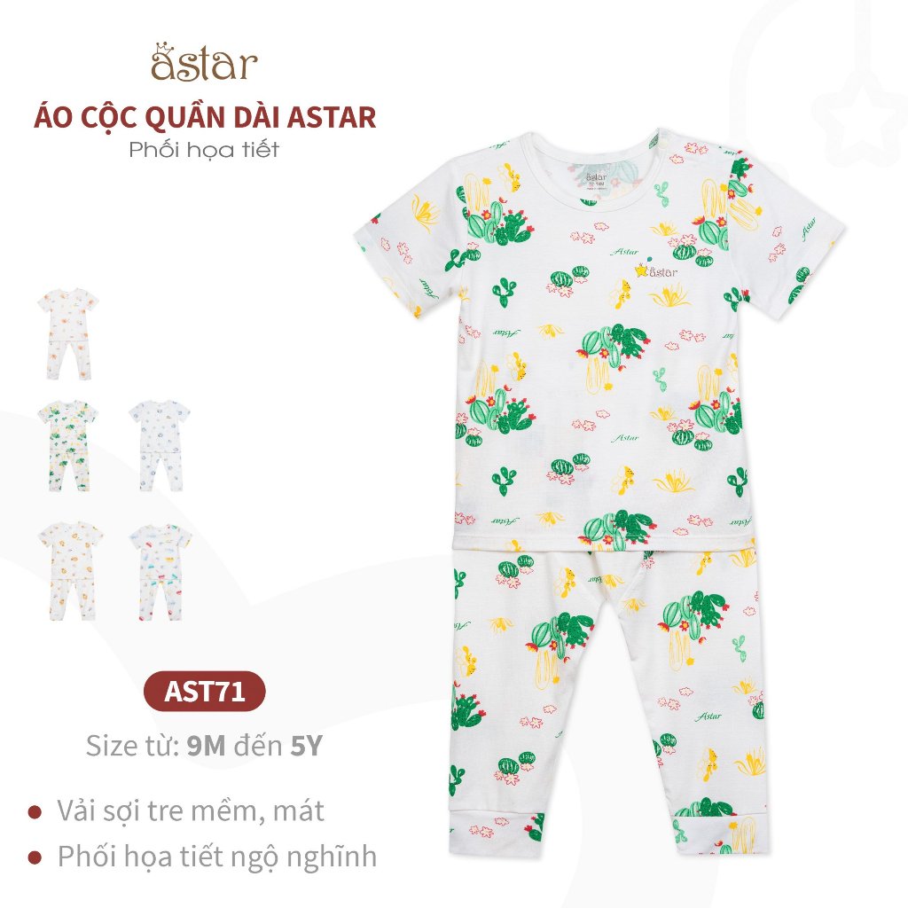 Bộ áo cộc quần dài  Astar -vải cotton rayon hoạ tiết co giãn, mềm, thoáng cho bé trai, bé gái -size 9 tháng đến 5 tuổi