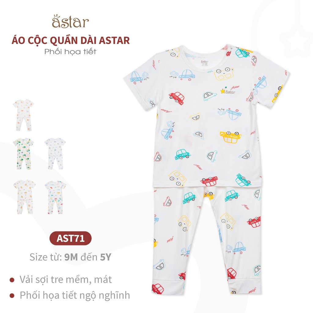 Bộ áo cộc quần dài  Astar -vải cotton rayon hoạ tiết co giãn, mềm, thoáng cho bé trai, bé gái -size 9 tháng đến 5 tuổi