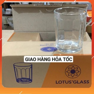 Cốc thủy tinh sọc 200ml bộ 6 cái Lotus Glass dùng làm cốc cafe, cốc uống nước, cốc trà đá