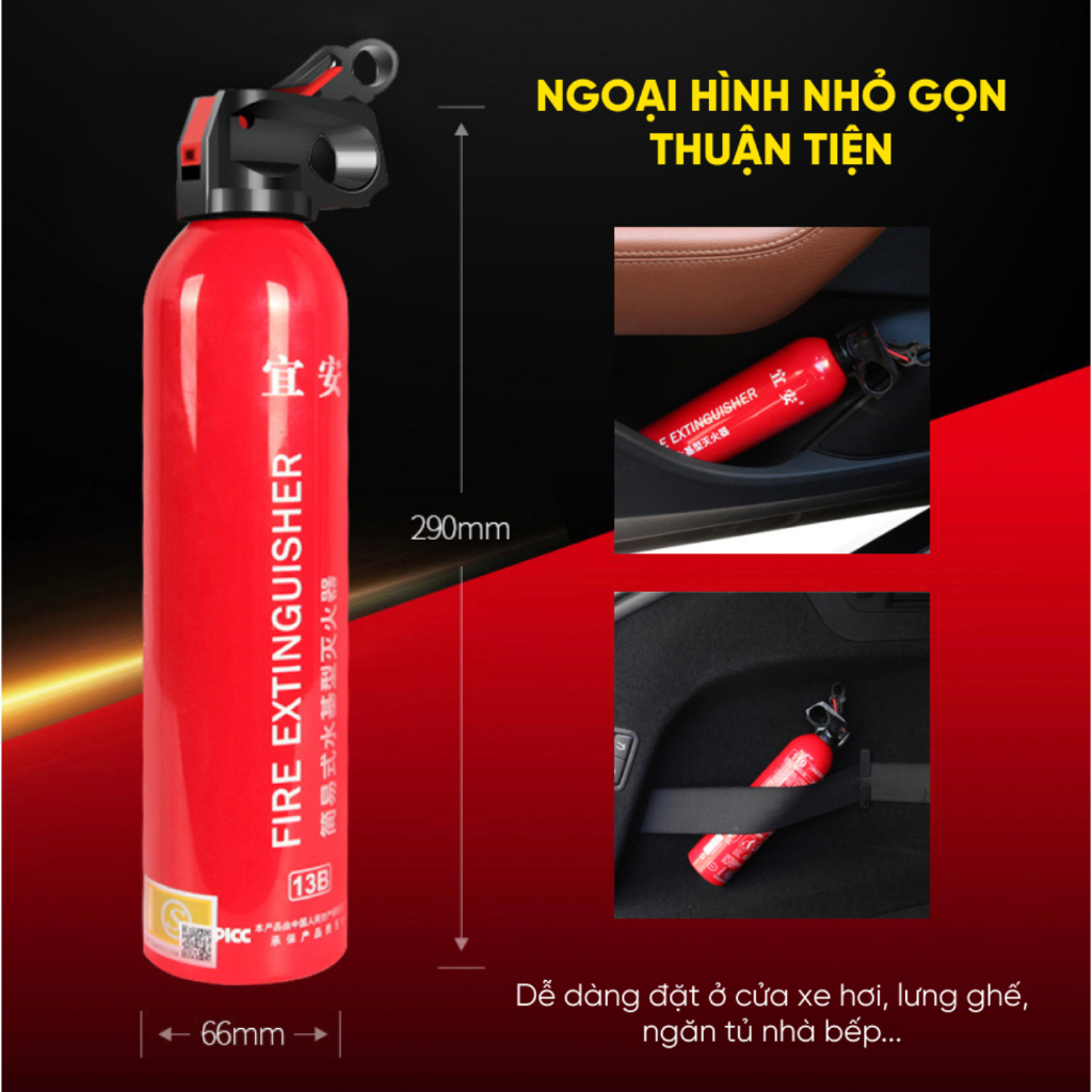 Bình Cứu Hỏa Mini Cho Ô Tô Fire Extinguisher 600gram, Bình Cứu Hoả Phòng Hộ, Dễ Sử Dụng