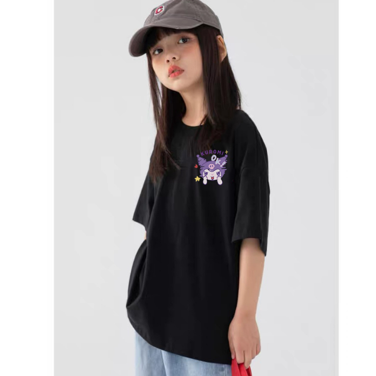 Áo thun bé gái UTO áo ngắn tay chất cotton mềm mịn thoáng mát in hoạt hình kuromi mẫu mới 2-12 tuổi T0056