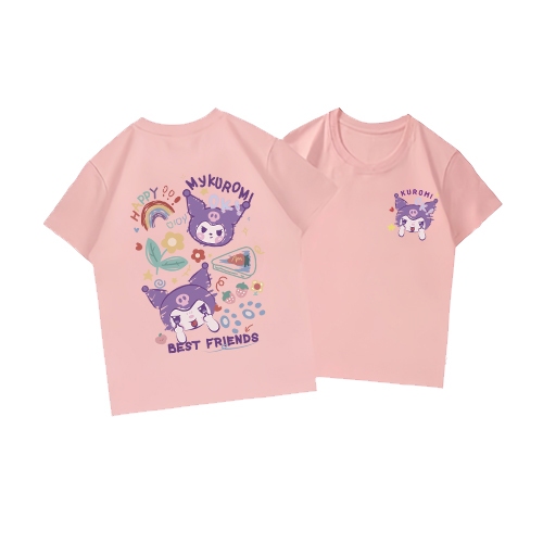 Áo thun bé gái UTO áo ngắn tay chất cotton mềm mịn thoáng mát in hoạt hình kuromi mẫu mới 2-12 tuổi T0056