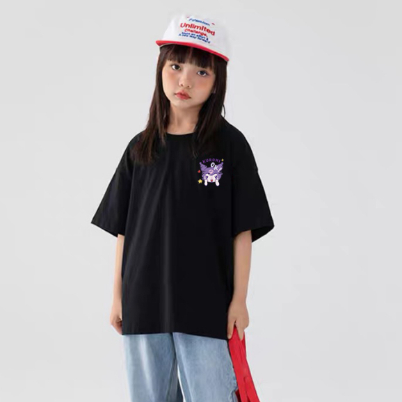 Áo thun bé gái UTO áo ngắn tay chất cotton mềm mịn thoáng mát in hoạt hình kuromi mẫu mới 2-12 tuổi T0056