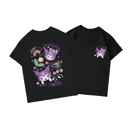 Áo thun bé gái UTO áo ngắn tay chất cotton mềm mịn thoáng mát in hoạt hình kuromi mẫu mới 2-12 tuổi T0056