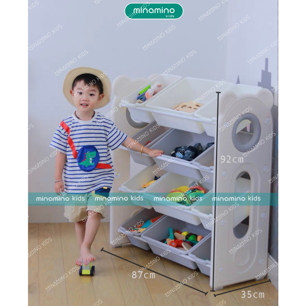 Kệ để đồ chơi cho bé đa năng kết hợp kệ sách mẫu mới 2023 hình gấu dễ thương, nhựa nguyên sinh