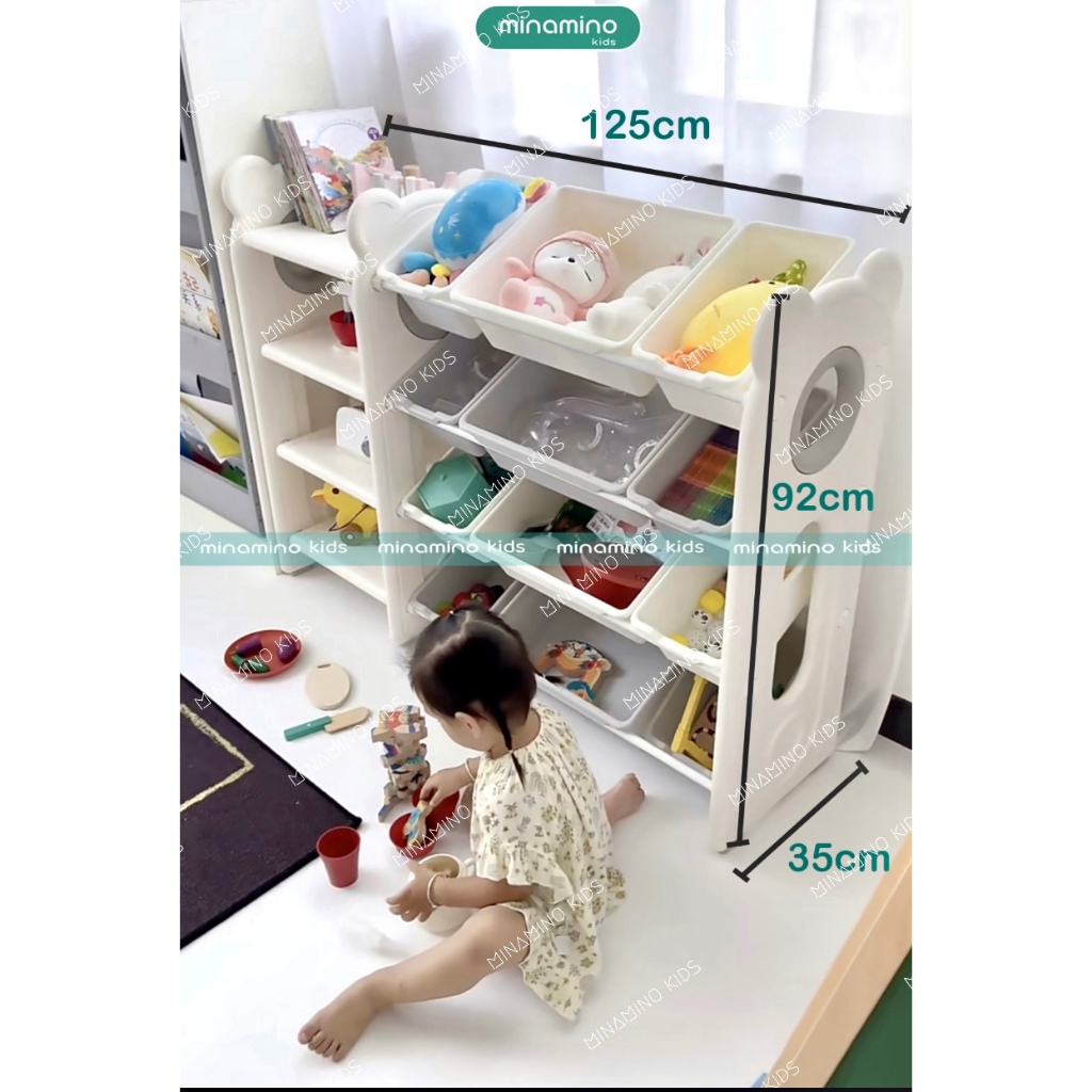 Kệ để đồ chơi cho bé đa năng kết hợp kệ sách mẫu mới 2023 hình gấu dễ thương, nhựa nguyên sinh