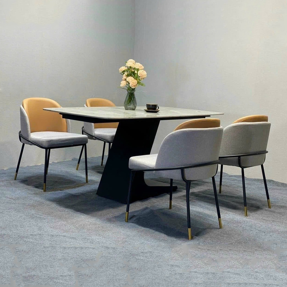 Bàn ăn mặt đá chân chữ L nhập khẩu