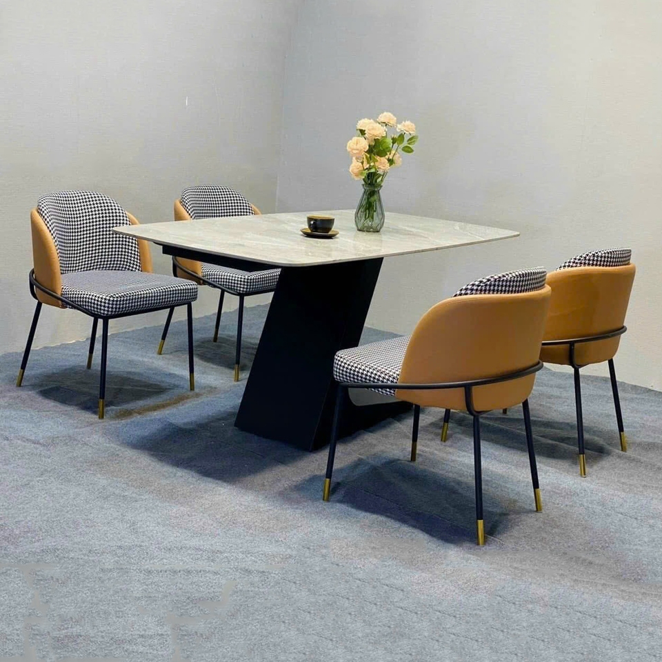 Bàn ăn mặt đá chân chữ L nhập khẩu