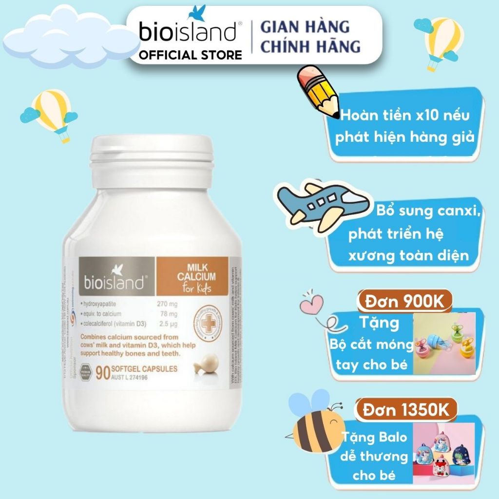 Bioisland Milk Calcium For Kids giúp chắc khỏe hệ xương và răng cho trẻ 90 viên của Úc