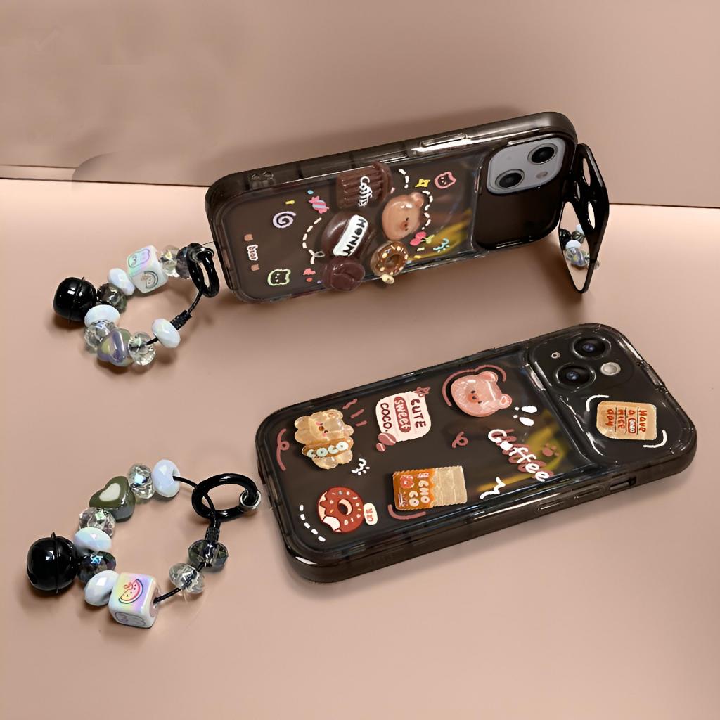 Ốp lưng iphone lật gương gắn charm caffe nổi Xs, XsMax, IP11, 11ProMax,12ProMax, IP13, 13Promax, 14ProMax,15ProMax