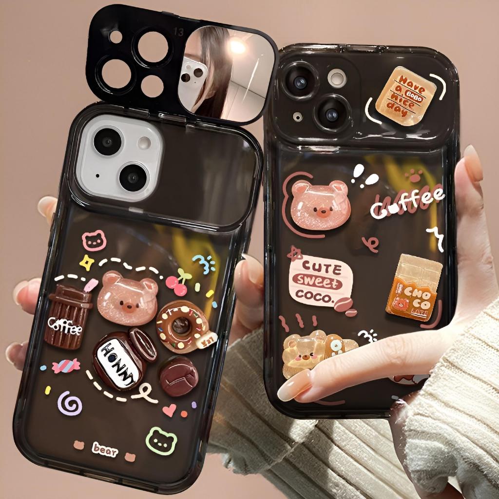 Ốp lưng iphone lật gương gắn charm caffe nổi Xs, XsMax, IP11, 11ProMax,12ProMax, IP13, 13Promax, 14ProMax,15ProMax