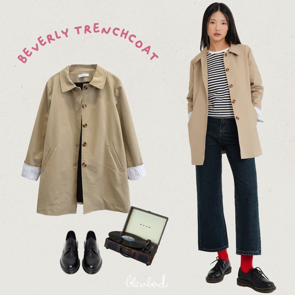 BLEUBIRD Áo khoác kaki gập gấu tay Beverly Trenchcoat