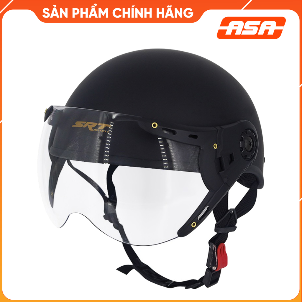 Mũ bảo hiểm nửa đầu kính SRT A33k đen nhám lồng ép nhiệt