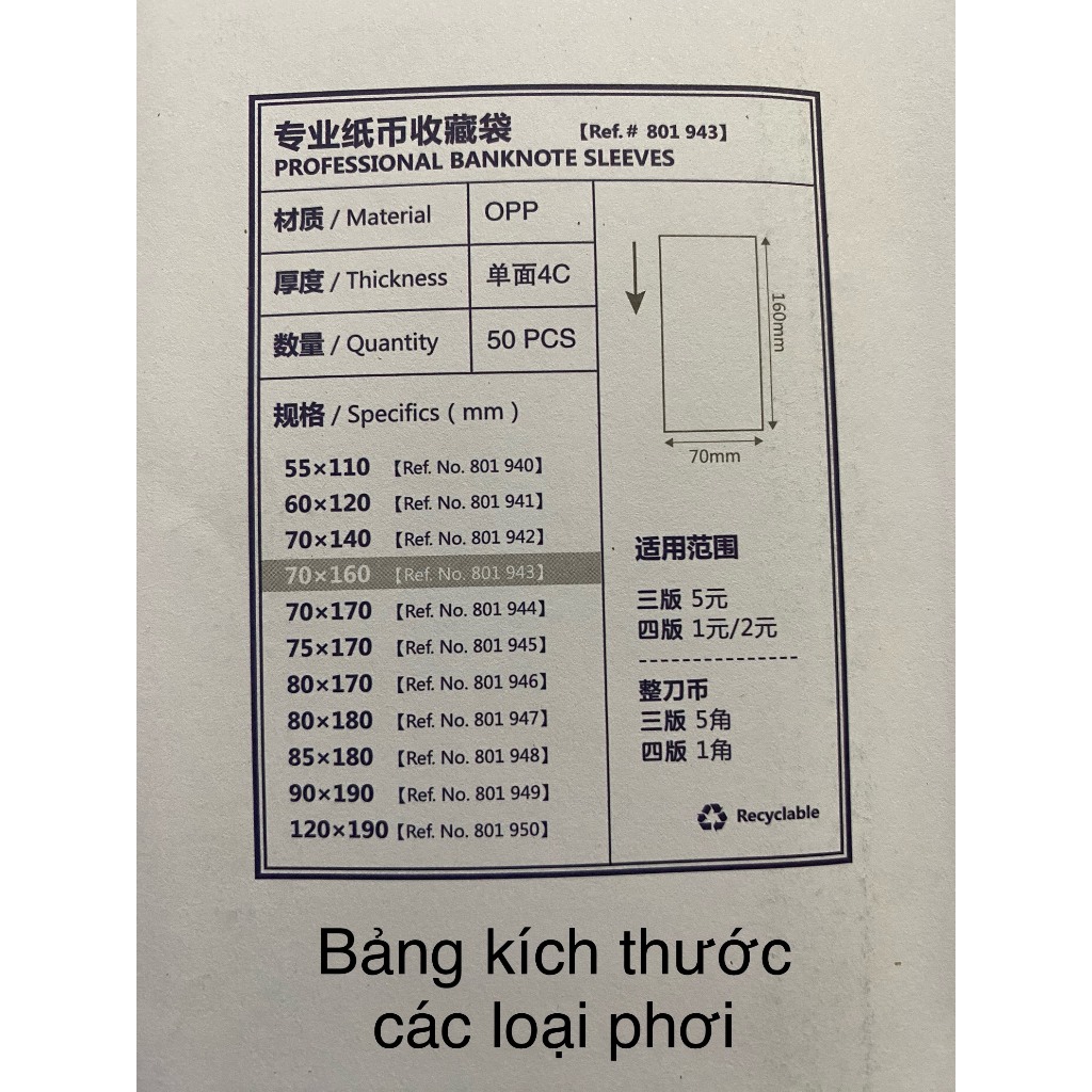 Túi nilon bảo quản tien sưu tập.