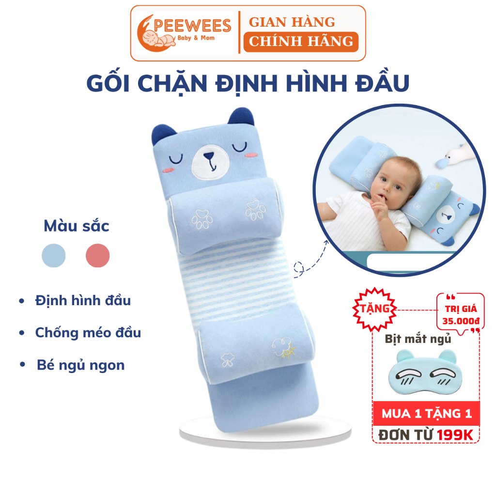 Gối chặn định hình đầu cho bé sơ sinh PeeWees, giúp định hình đầu, chống méo đầu bẹp đầu cho trẻ sơ sinh