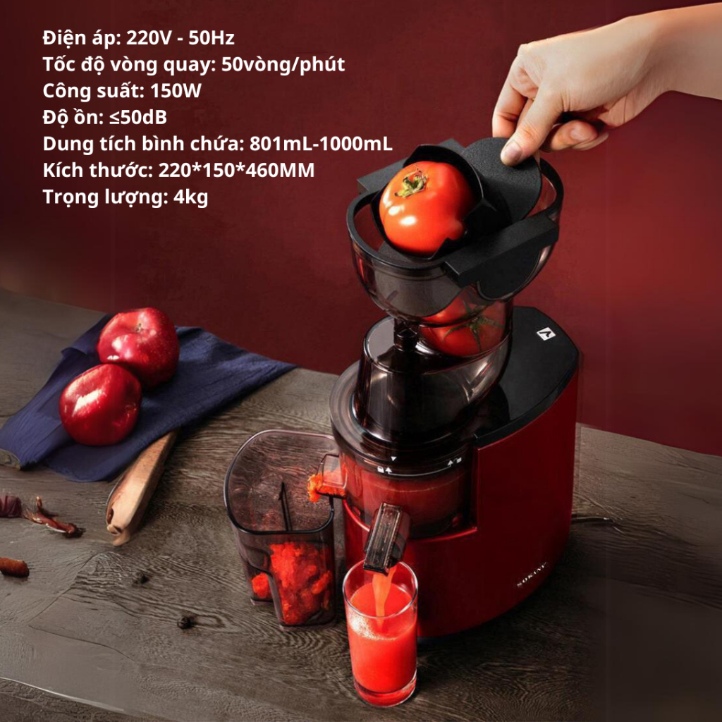 Máy Ép Chậm Công Nghiệp KAW Công Suất 150W, Ép Hoa Quả Trái Cây, Hàng Chính Hãng, Bảo Hành 12 Tháng