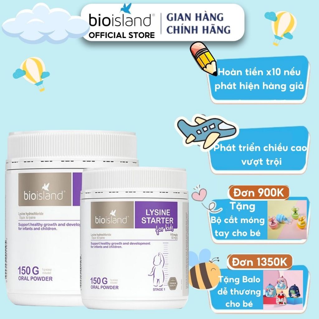 Bột tăng chiều cao cho bé Bioisland Lysine starter for kids 150g giúp trẻ ăn ngon, tăng chuyển hóa của Úc