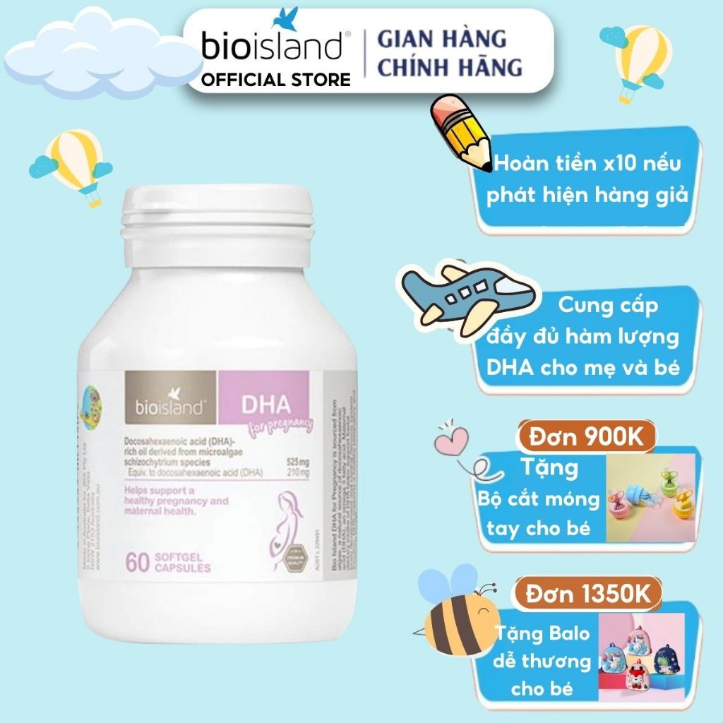 Viên uống bổ sung DHA bầu Bioisland For Pregnancy 60v giúp phát triển toàn