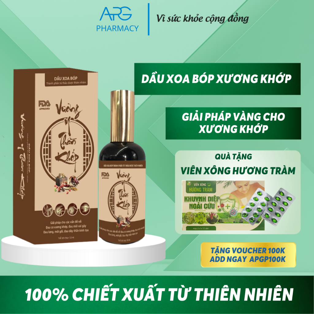 Dầu xoa bóp, giải pháp vàng đau nhức xương khớp, đau cổ vai gáy, đau lưng, đau chân tay, có Vương Y Thần Khớp 50ml