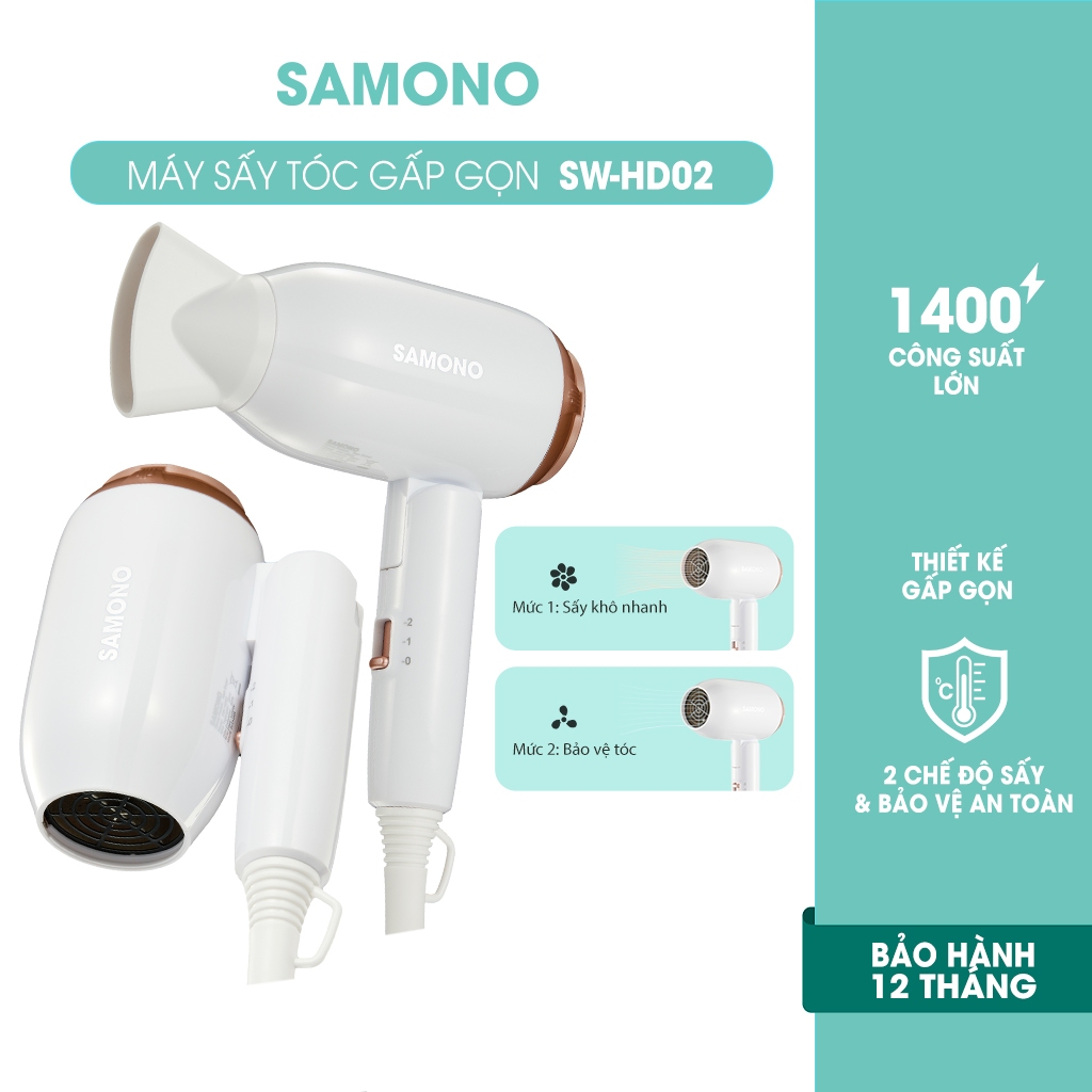 SAMONO SW-HD02 Máy sấy tóc gấp gọn 1400W Máy sấy tóc bổ sung ion âm cao cấp Chống khô tóc,tiếng ồn thấp