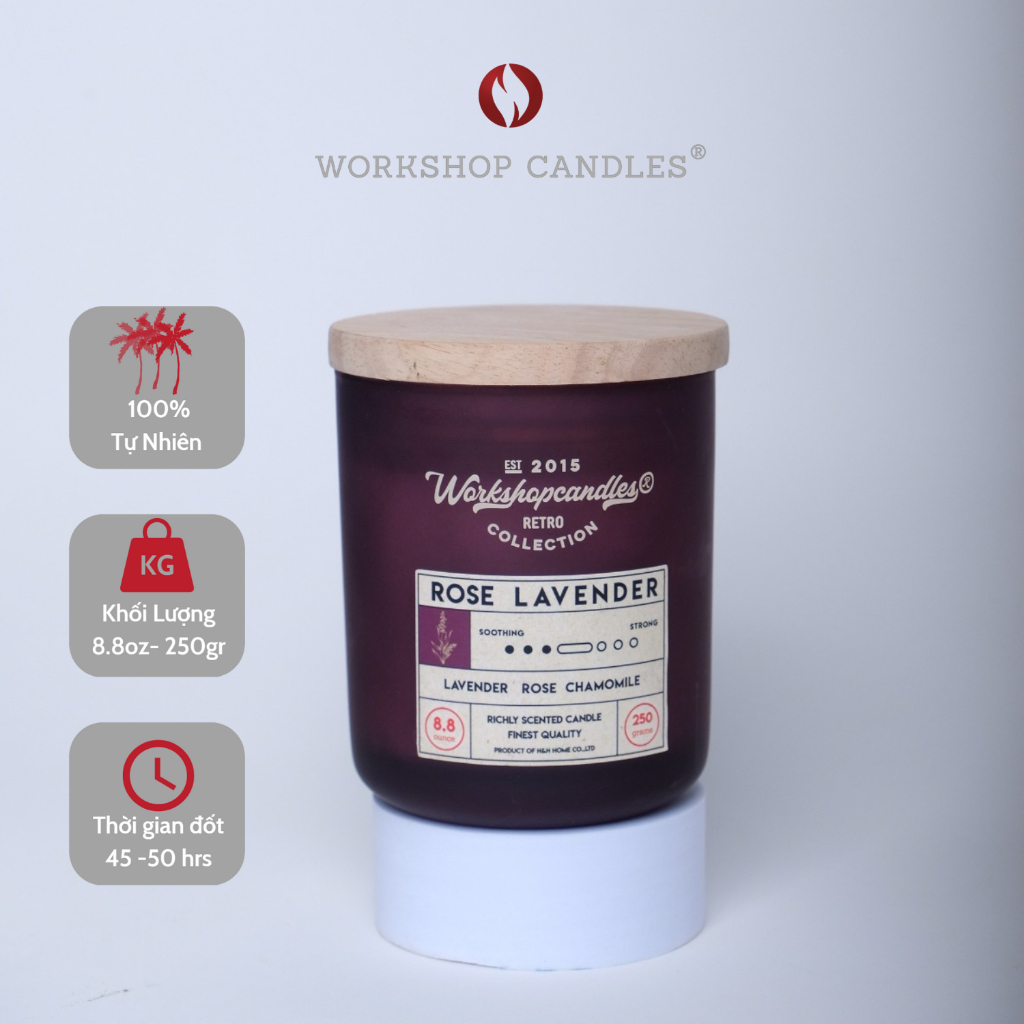 Nến thơm Rose Lavender Workshop Candles H&H Home 8.8oz hương thanh mát thư giãn xả stress