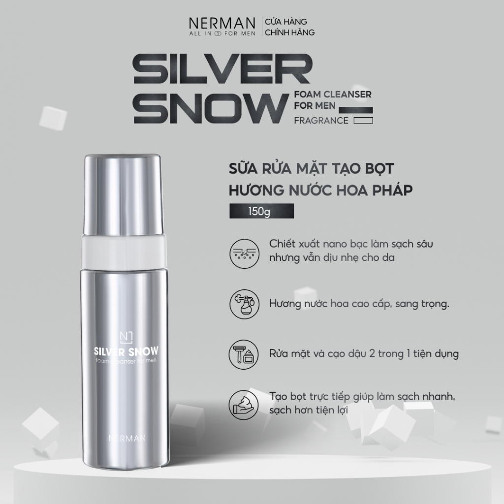 Dung dịch vệ sinh nam giới tạo bọt Nano bạc Nerman Silver Snow - Hương nước hoa cao cấp 200g