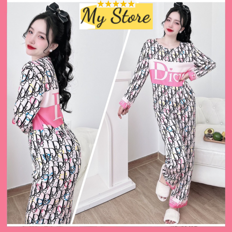 Bộ Pyjama nữ đẹp, đồ bộ ngủ tay dài mặc nhà lụa latin loại 1 in 3D hàng thiết kế dễ thương freesize dưới 60kg MY STORE