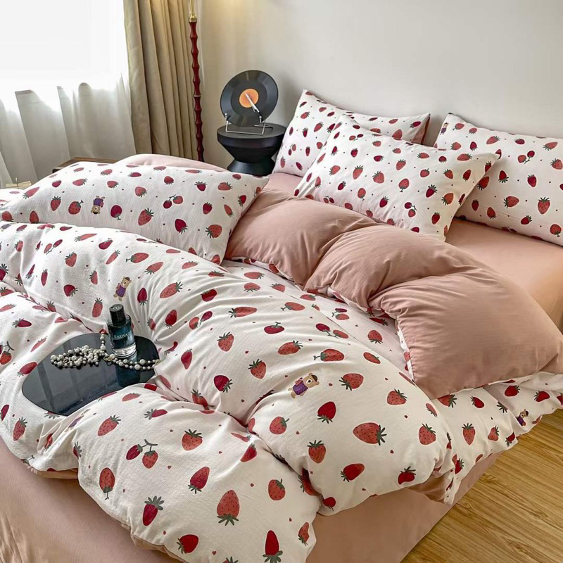 Bộ chăn ga gối Cotton Đũi Hoa 4 món hàng nhập khẩu