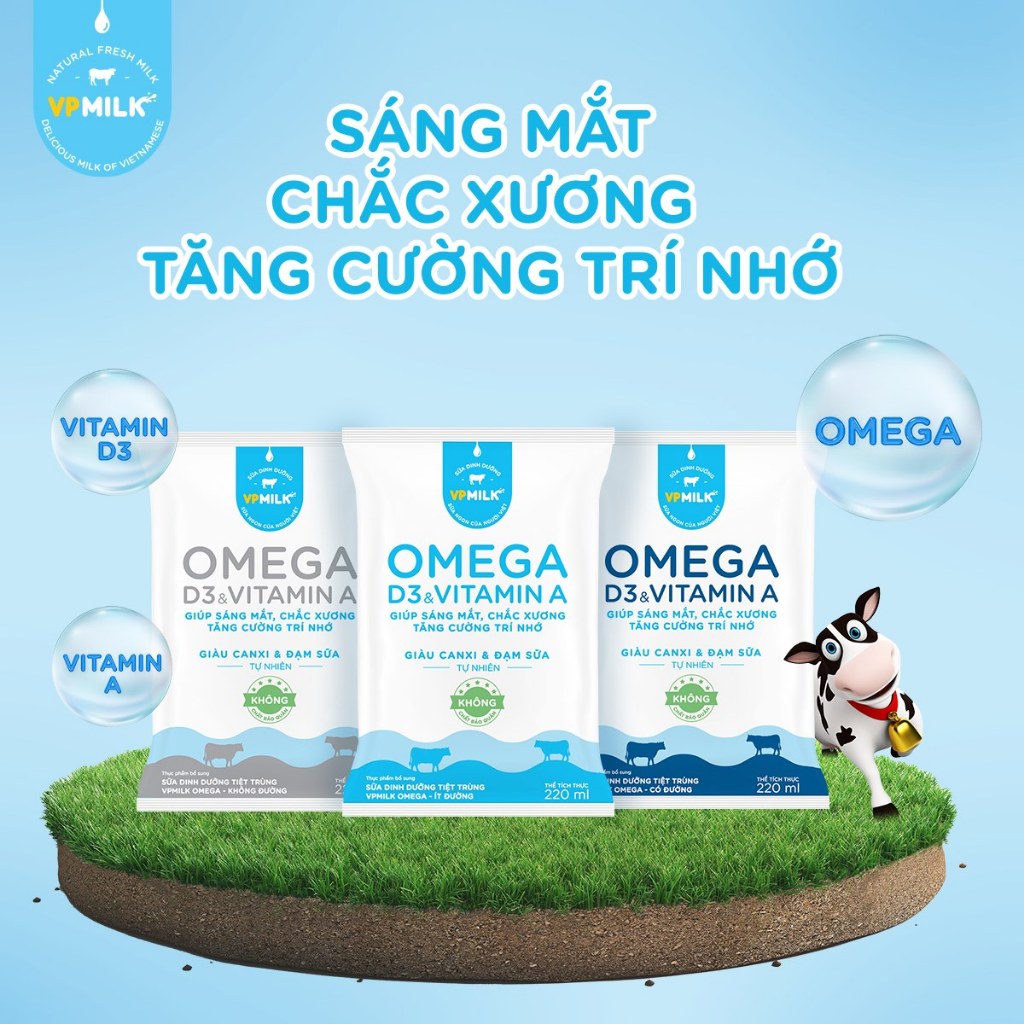 Sữa Dinh Dưỡng Tiệt Trùng VPMilk Omega Có Đường dạng hộp 110ml (thùng 48 hộp)