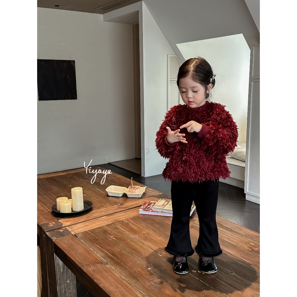 𝒀𝑰𝒀𝑨𝒀𝑨 𝑲𝑰𝑫𝑺  - Áo tua rua Noel kết hợp quần ống loe lót lông