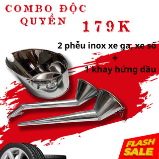 Combo Bộ hứng dầu - đổ dầu, khay hứng dầu , phễu rót dầu xe số xe ga