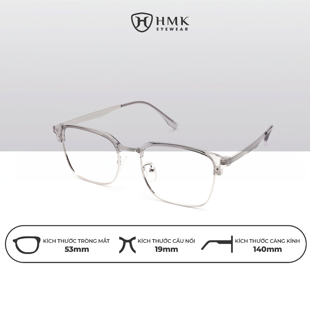 Gọng Kính Cận Kim Loại Nam Nữ HMK Clubmaster Dáng Vuông - KL22002
