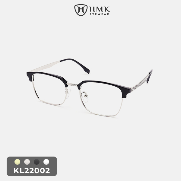 Gọng Kính Cận Kim Loại Nam Nữ HMK Clubmaster Dáng Vuông - KL22002