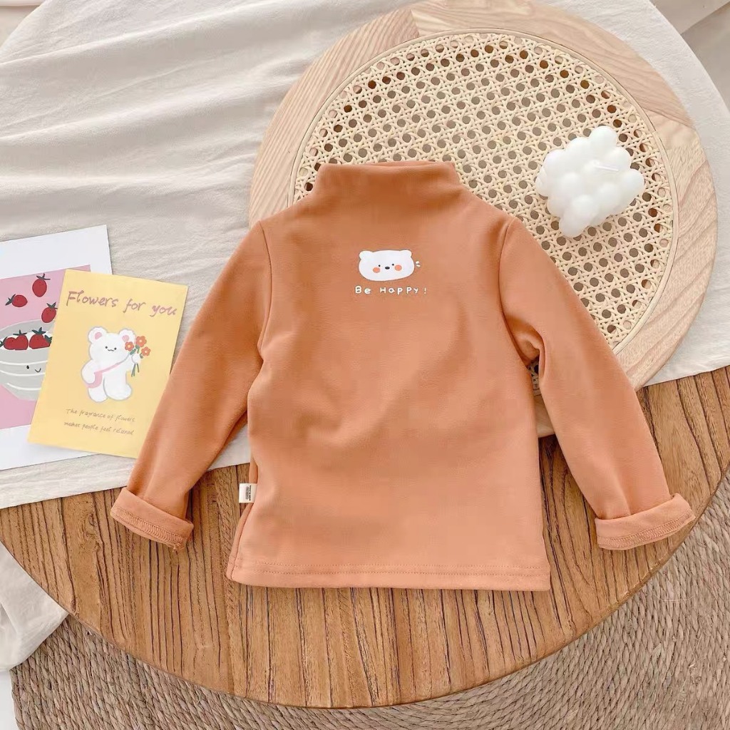 Áo giữ nhiệt bé trai bé gái , áo thu đông dài tay nỉ bông họa tiết đáng yêu siêu ấm cho bé trai bé gái