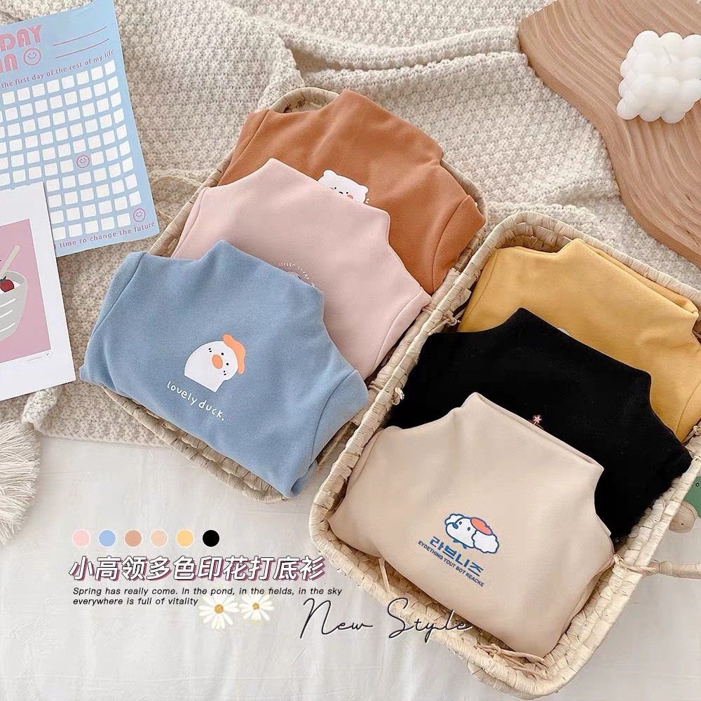 Áo giữ nhiệt bé trai bé gái , áo thu đông dài tay nỉ bông họa tiết đáng yêu siêu ấm cho bé trai bé gái