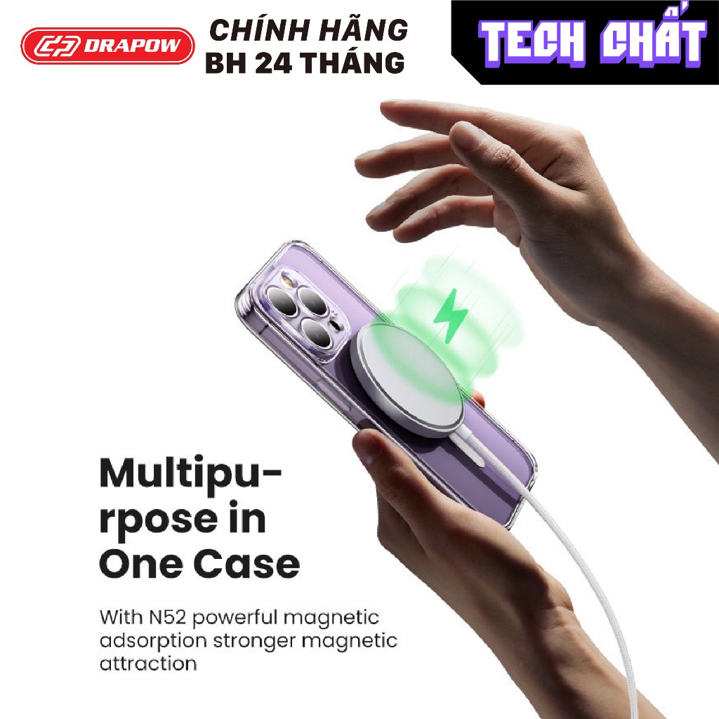 Ốp lưng từ tính trong suốt Drapow Clear Case Pro chính hãng cho iP tech chất x xs xr 11 12 13 14 15 plus Pro Max