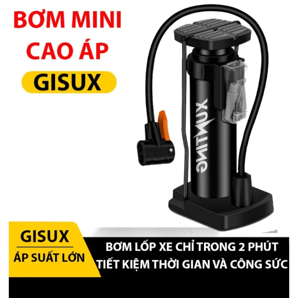 Bơm đạp chân mini đút cốp xe, đầu van đa năng, bơm xe đạp, xe máy, thú nhún, đệm hơi