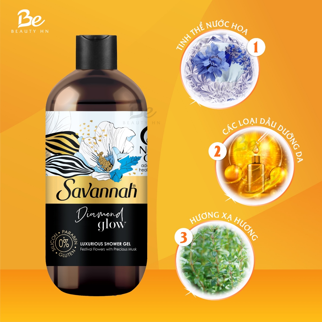 Sữa tắm nước hoa dưỡng da Savannah lưu hương lâu ngăn ngừa lão hóa 500ml