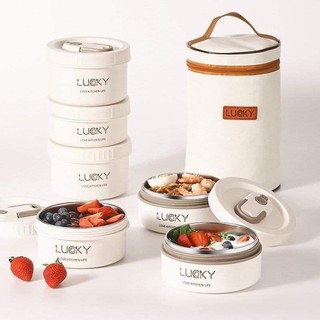 Hộp cơm giữ nhiệt Lucky 3 tầng. Hộp cơm văn phòng inox Tặng túi đựng cơm giữ nhiệt mang đi làm