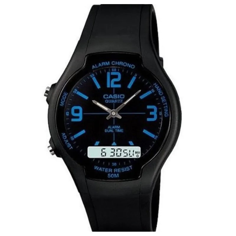 Đồng Hồ Quartz Nam Casio WATCHSTORE AW-90H-2BVDF Thiết Kế Mặt Kính Nhựa 38mm, Dây Nhựa Đen Và Vỏ Nhưa