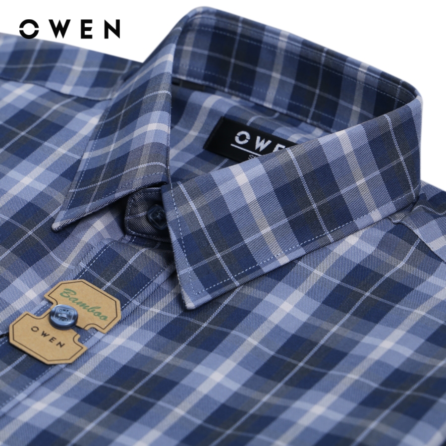 OWEN - Áo sơ mi dài tay Slim Fit màu Navy chất liệu Bamboo - AS23221D