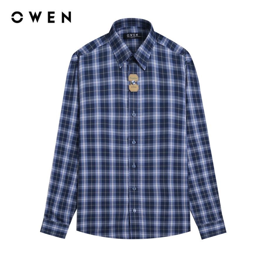 OWEN - Áo sơ mi dài tay Slim Fit màu Navy chất liệu Bamboo - AS23221D