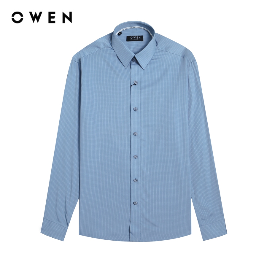 OWEN - Áo sơ mi dài tay Slim Fit màu Xanh chất liệu Bamboo - AS22746D