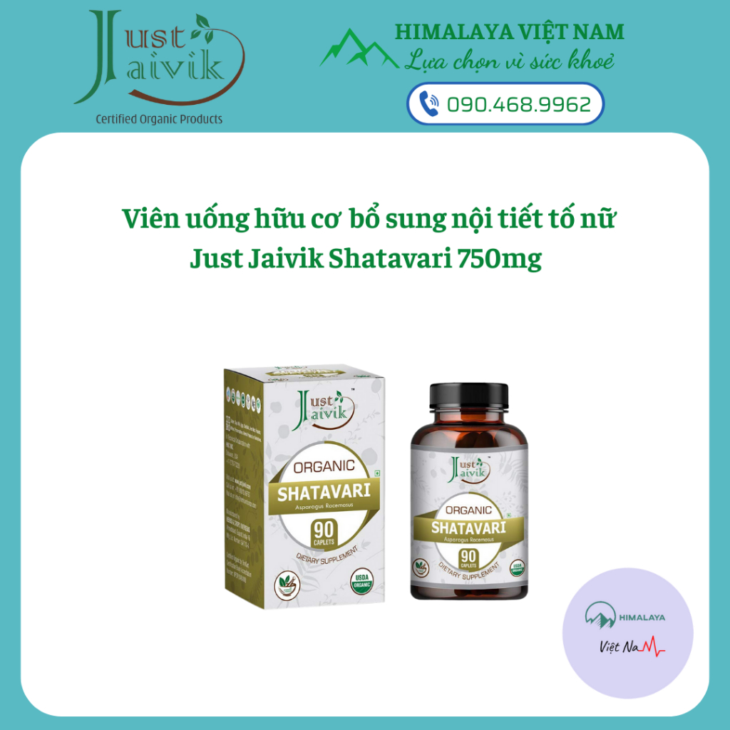 Viên uống hỗ trợ nội tiết tố Just Jaivik Shatavari 750 mg