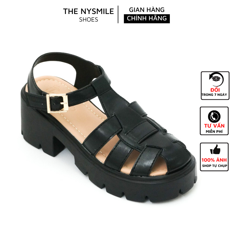 Giày sandal cao gót nữ 5P giày sandal nữ đi học trendy rọ giày quai hậu - THENYSMILE - VISOO