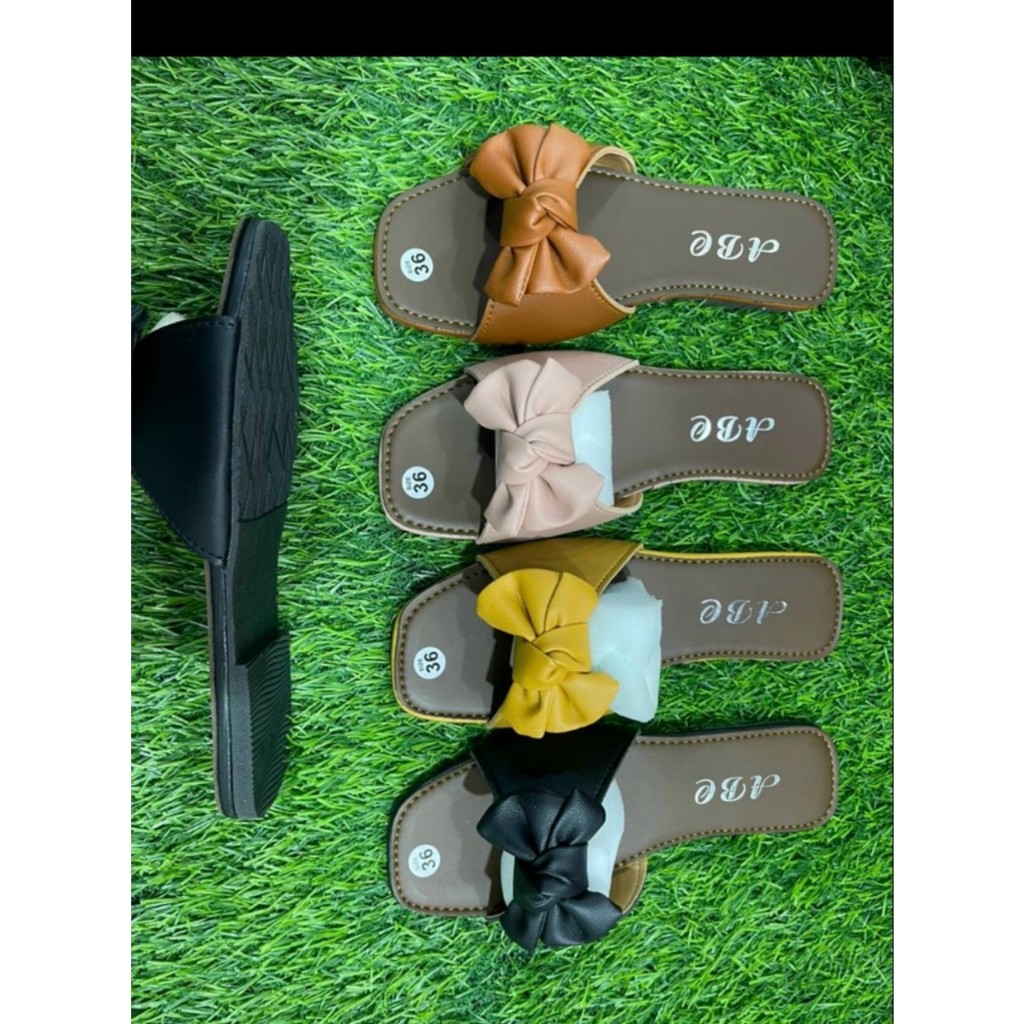 Dép lê Nữ quai ngang nơ ú thời trang đá yêu- dép xẹp kiểu nữ