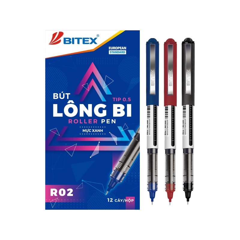 Bút Lông Bi Bitex R02 0.5mm Mực Xanh / Đỏ / Đen (Hộp 12 Cây) - Công Nghệ Free Ink System