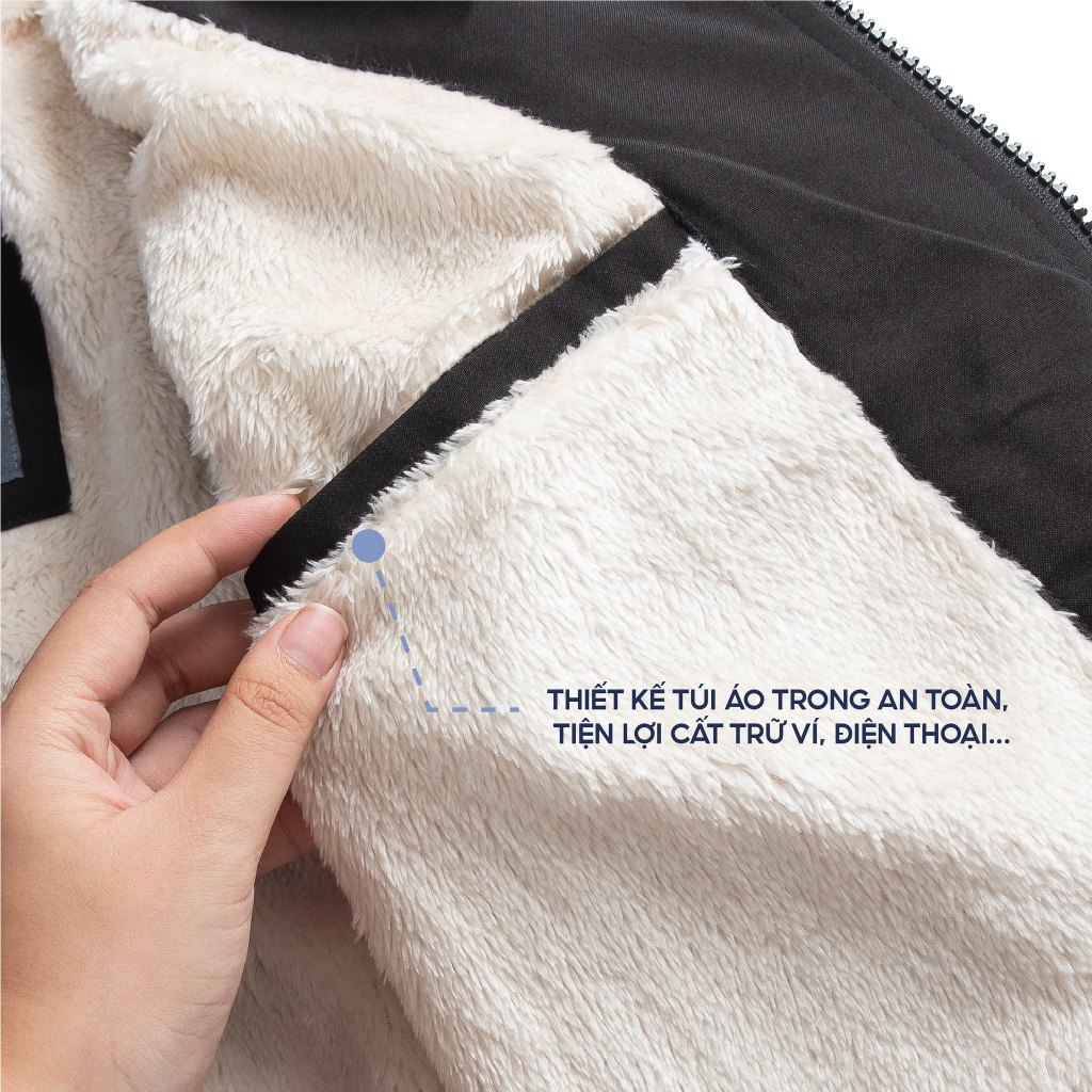 Áo Khoác Nam Lót Lông bomber GRAYHOMME, Áo khoác gió lót lông cổ bomber 2 lớp lót lông cừu - CU3006