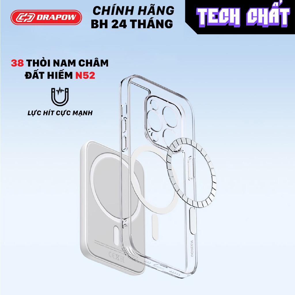 Ốp lưng từ tính trong suốt Drapow Clear Case Pro chính hãng cho iP tech chất x xs xr 11 12 13 14 15 plus Pro Max