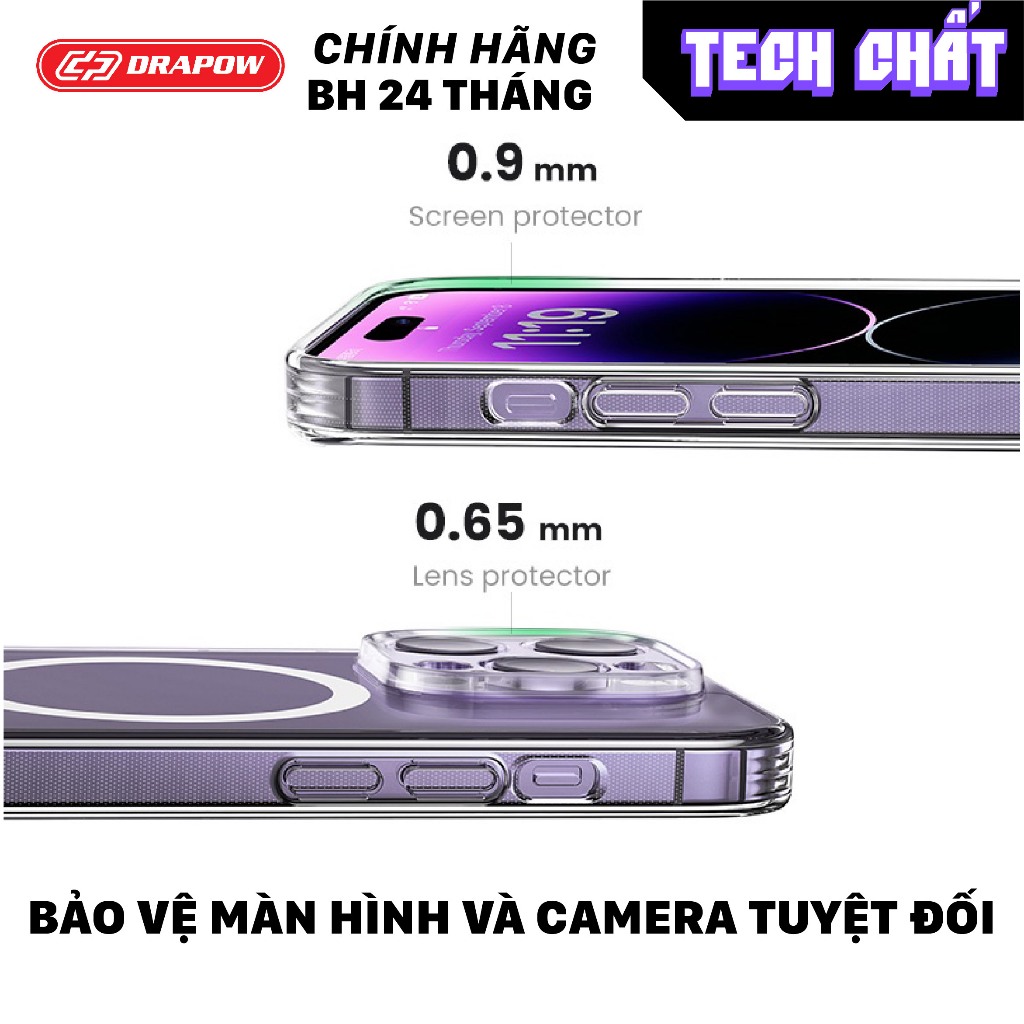 Ốp lưng từ tính trong suốt Drapow Clear Case Pro chính hãng cho iP tech chất x xs xr 11 12 13 14 15 plus Pro Max